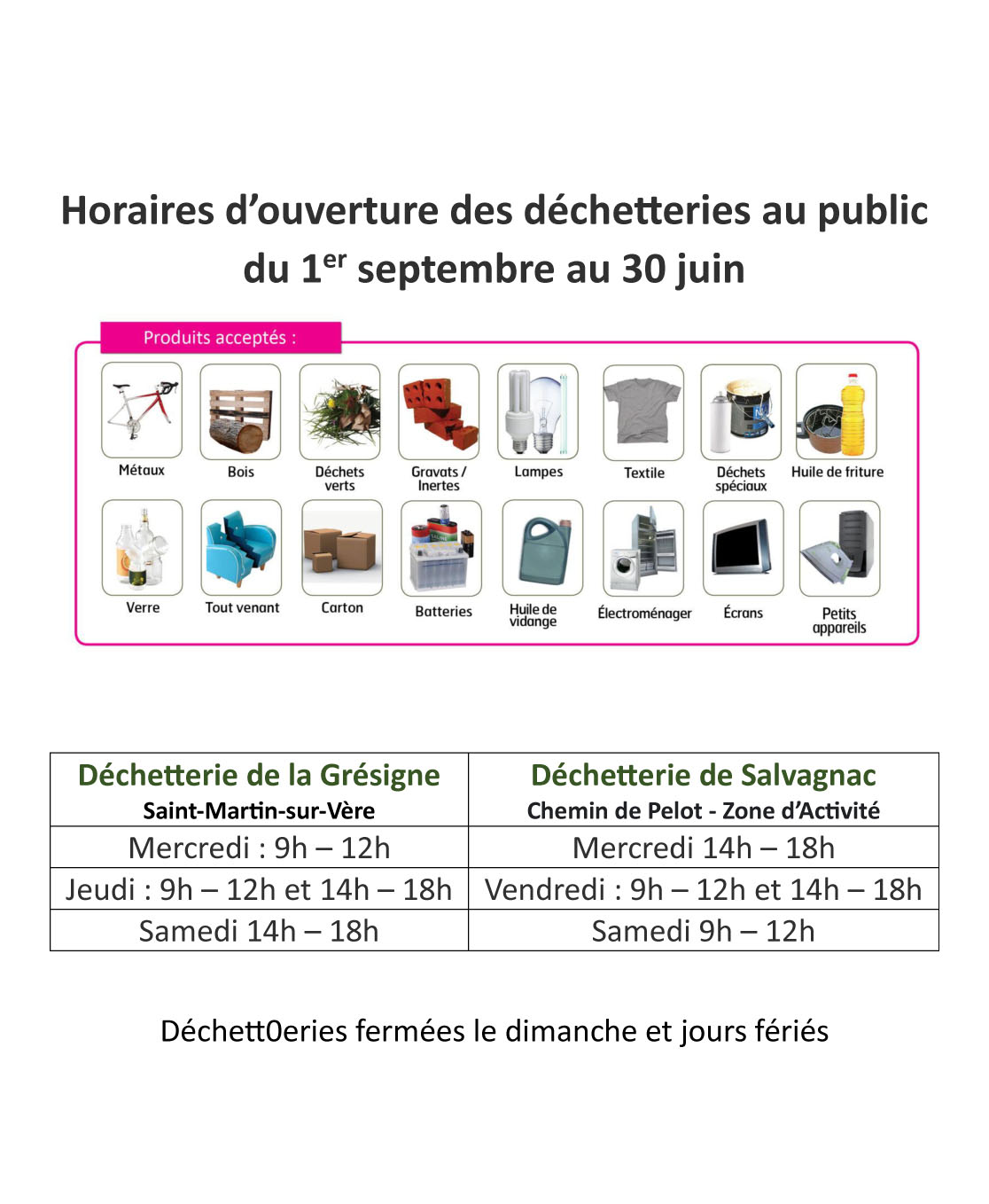 La déchetteries Trifyl les horaires jusqu’à juin 2024 Larroque